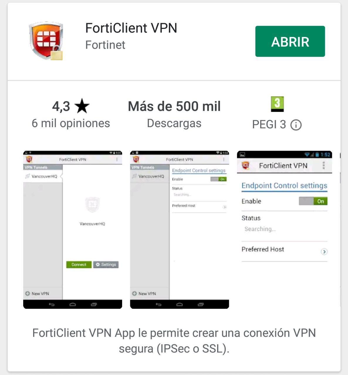 Play Store: FortiClient VPN