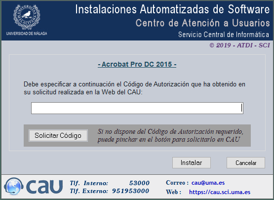 petición del códgio de autorización de un instalador automatizado