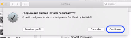 Confirmar la instalación del perfil eduroam