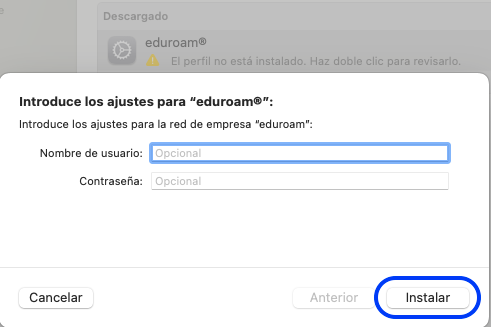 Escribir las credenciales de acceso a la red Wi-Fi eduroam