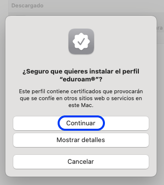 Aceptar la instalación del perfil