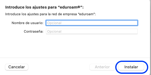 Escribir las credenciales de acceso a la red Wi-Fi eduroam