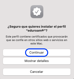 Aceptar la instalación del perfil