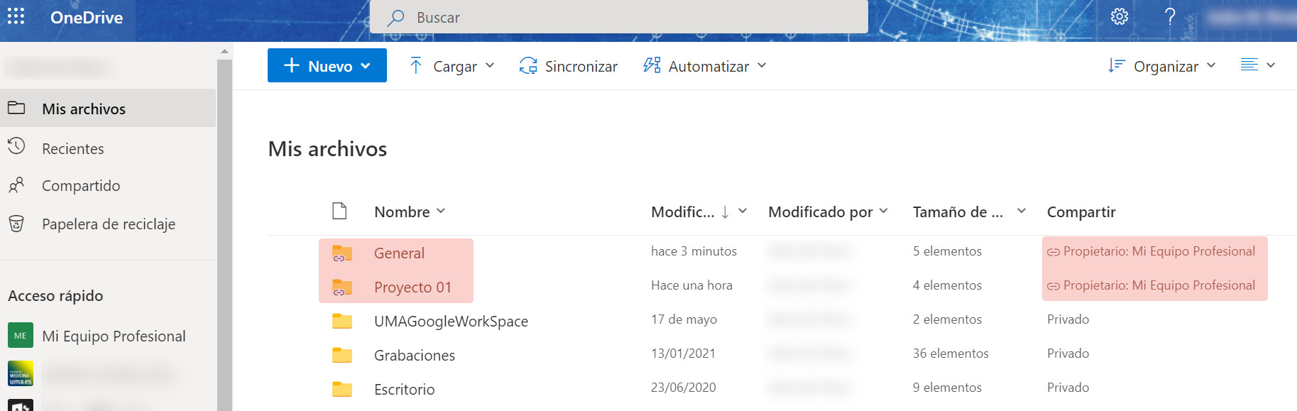 Preguntas Frecuentes - OneDrive - Almacenamiento personal (OneDrive) y  almacenamiento común (MS Teams) o cómo podría copiar/mover archivos de  cualquier fuente de mi equipo a mi zona personal o a una zona común