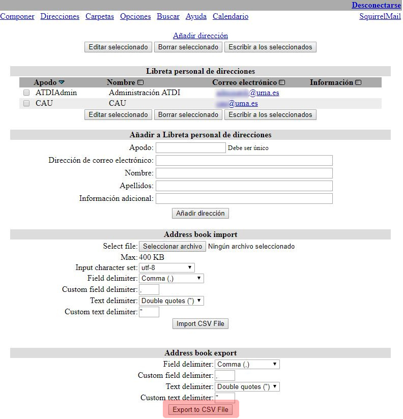 Imagen Squirrelmail - Direcciones